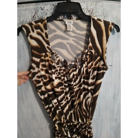 Cache Retro Edgy Zebra Print Dress Brown & Cream Medium Boho Classic Sexy - Picture 3 of 8